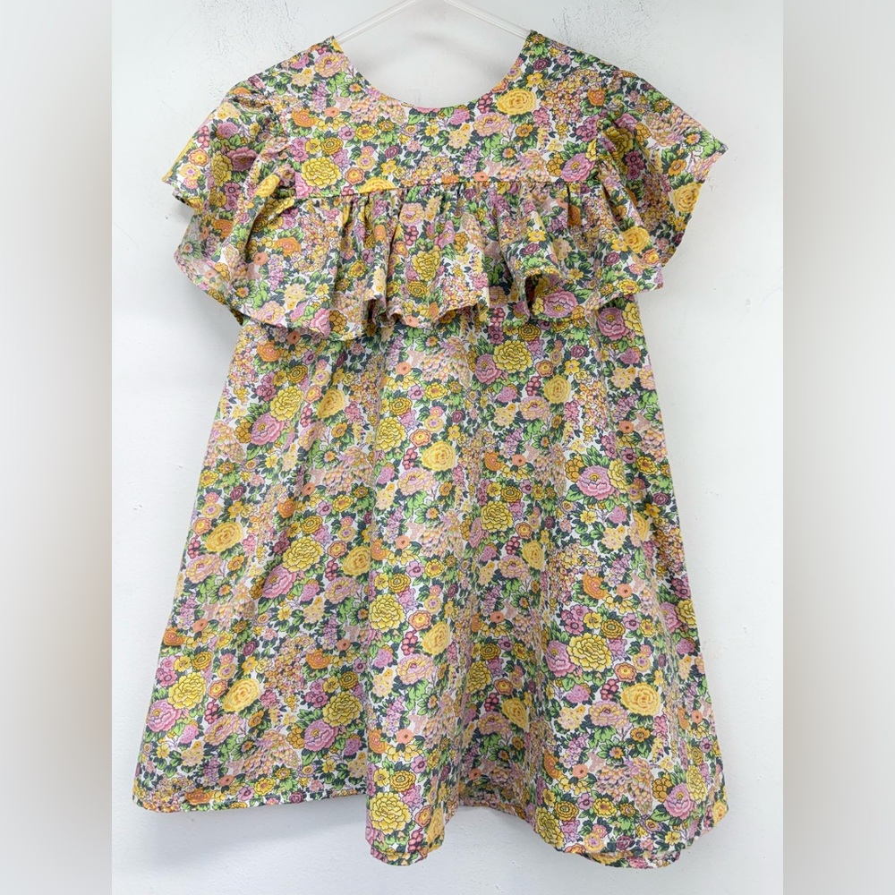 Mabel & Honey size 5 Girls Golden Glow Floral Multicolor Ruffle Woven Dress